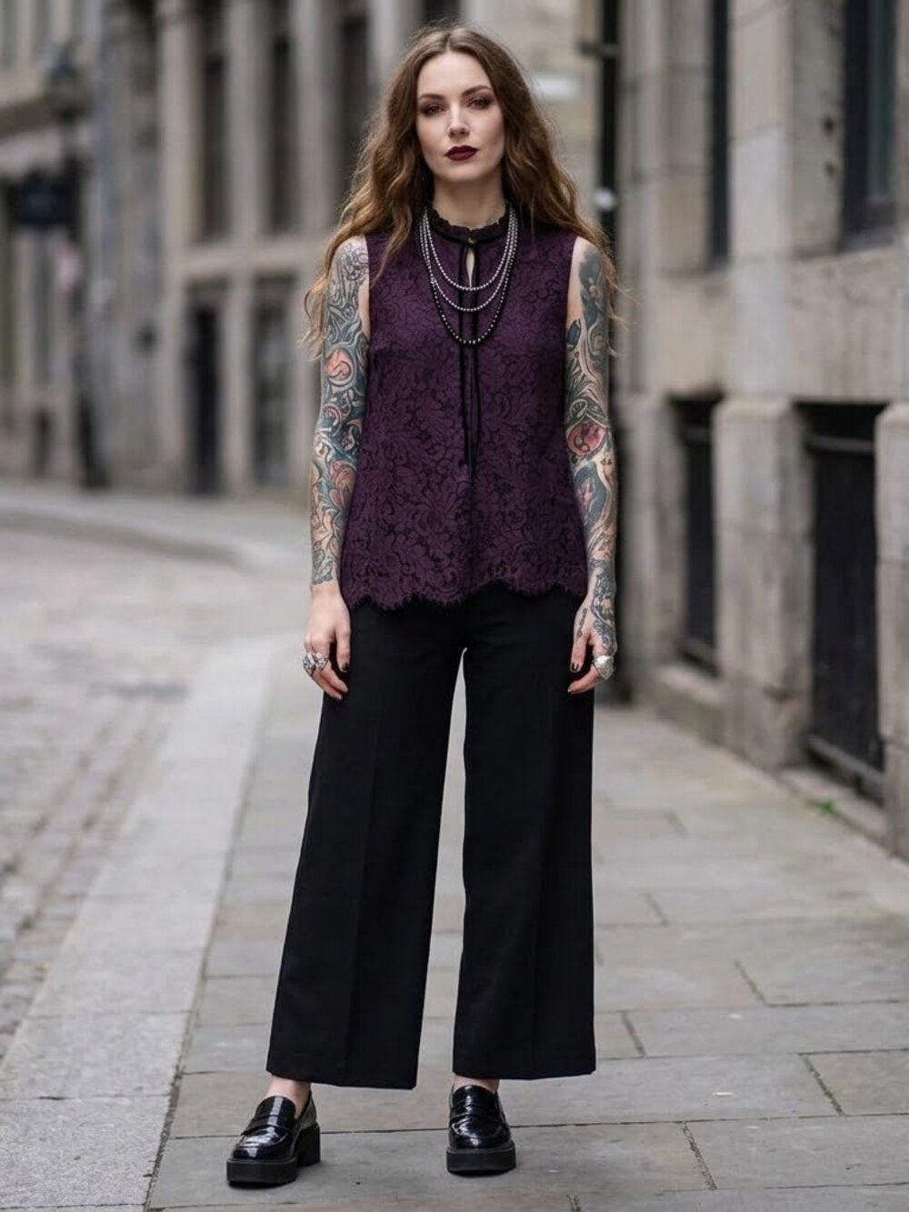 Cupcakes and Cashmere Plum Lace Zip Front Shell Top Sleeveless Gothic Small